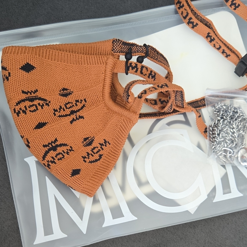 Brand New Never Worn MCM Tan and Black Logo Face Mask